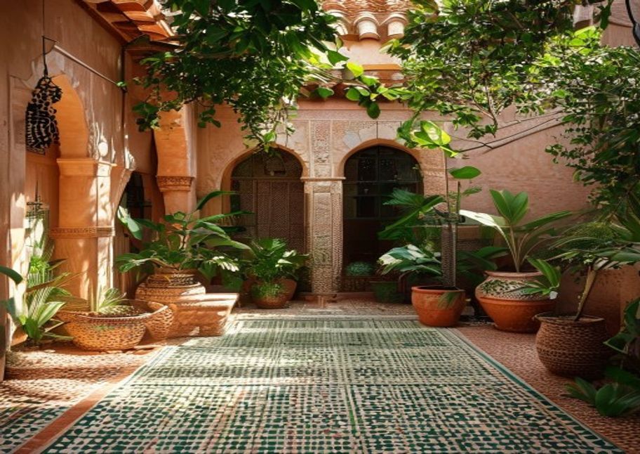Patio d'un riad marocain baigné de lumière