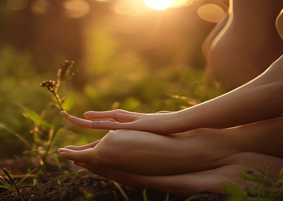 Mains posées sur les genoux dans une posture de méditation